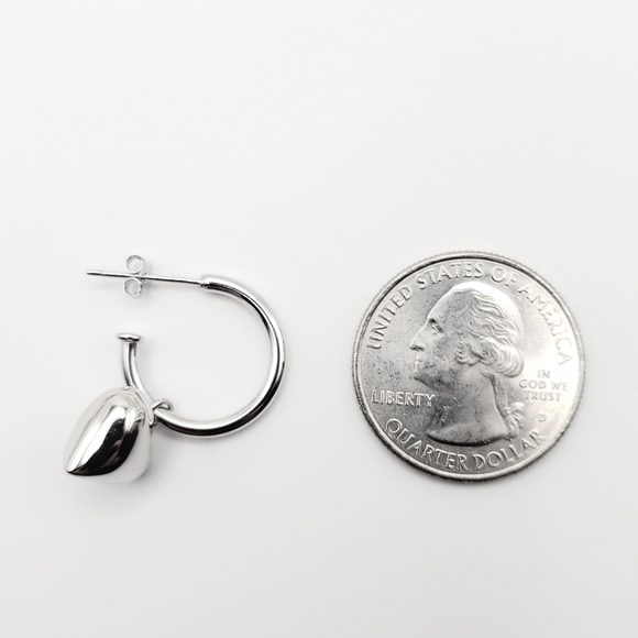 NEW Sterling Silver Hoops with 3-D Heart Charms - Picture 7 of 9